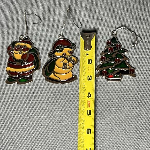 Vintage Russ Berrie & Co Stained Glass Ornaments Santa Claus Snowman & Xmas Tree - Picture 2 of 3